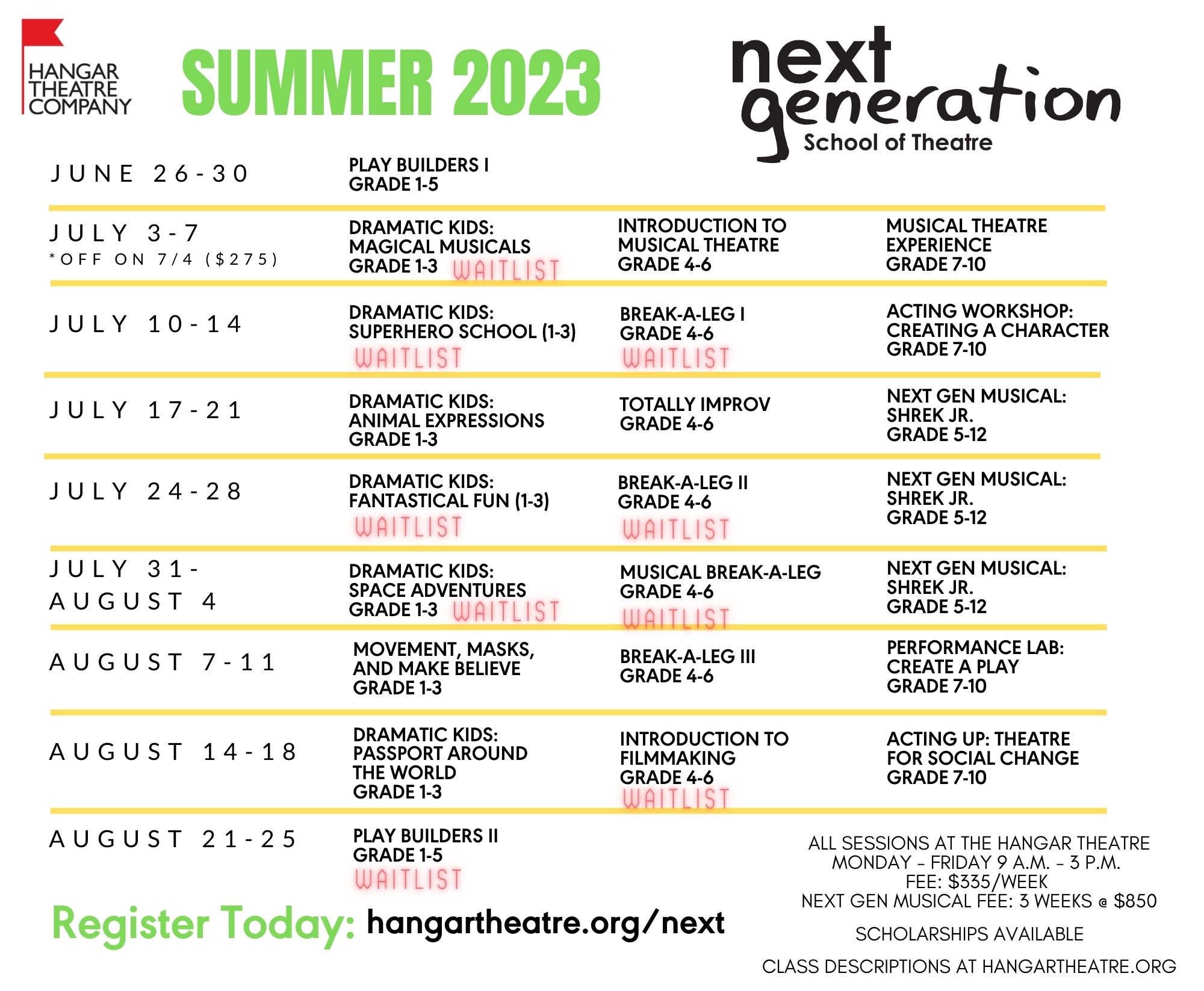 Next Generation 2023 Summer Sessions Availability